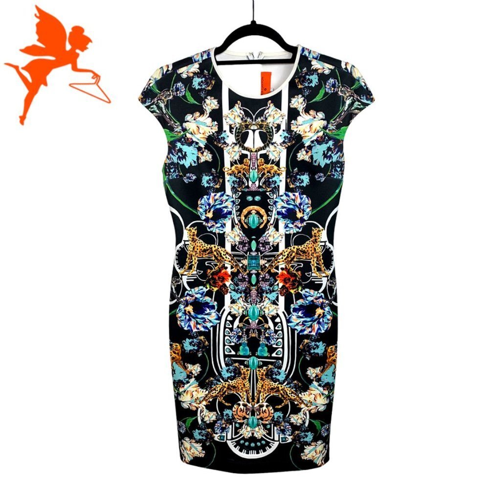 CLOVER CANYON Mystical Art Nouveau Leopard and Jewel Print Dress